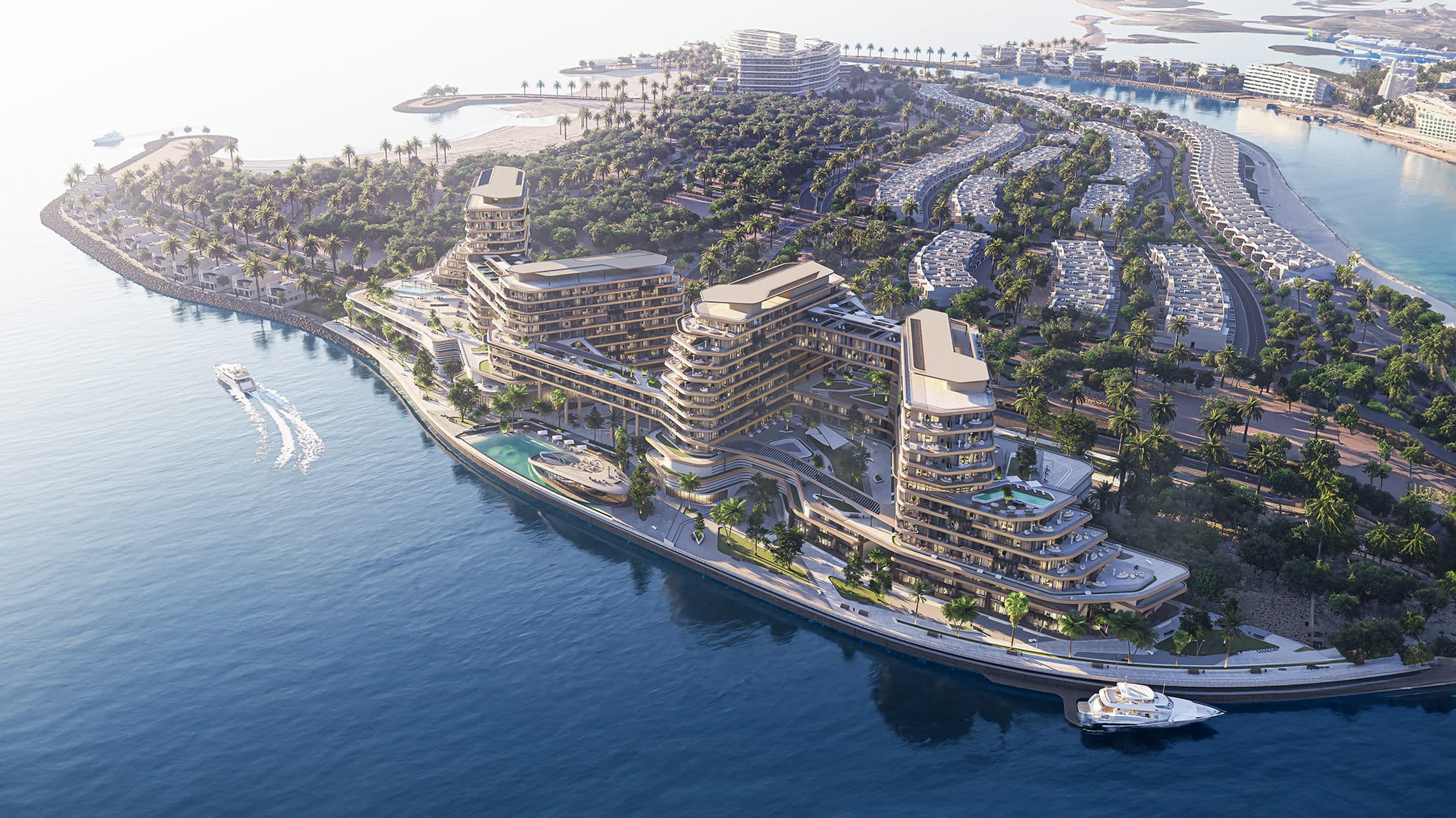 Quattro Del Mar aerial daylight render, Hayat Island Ras Al Khaimah