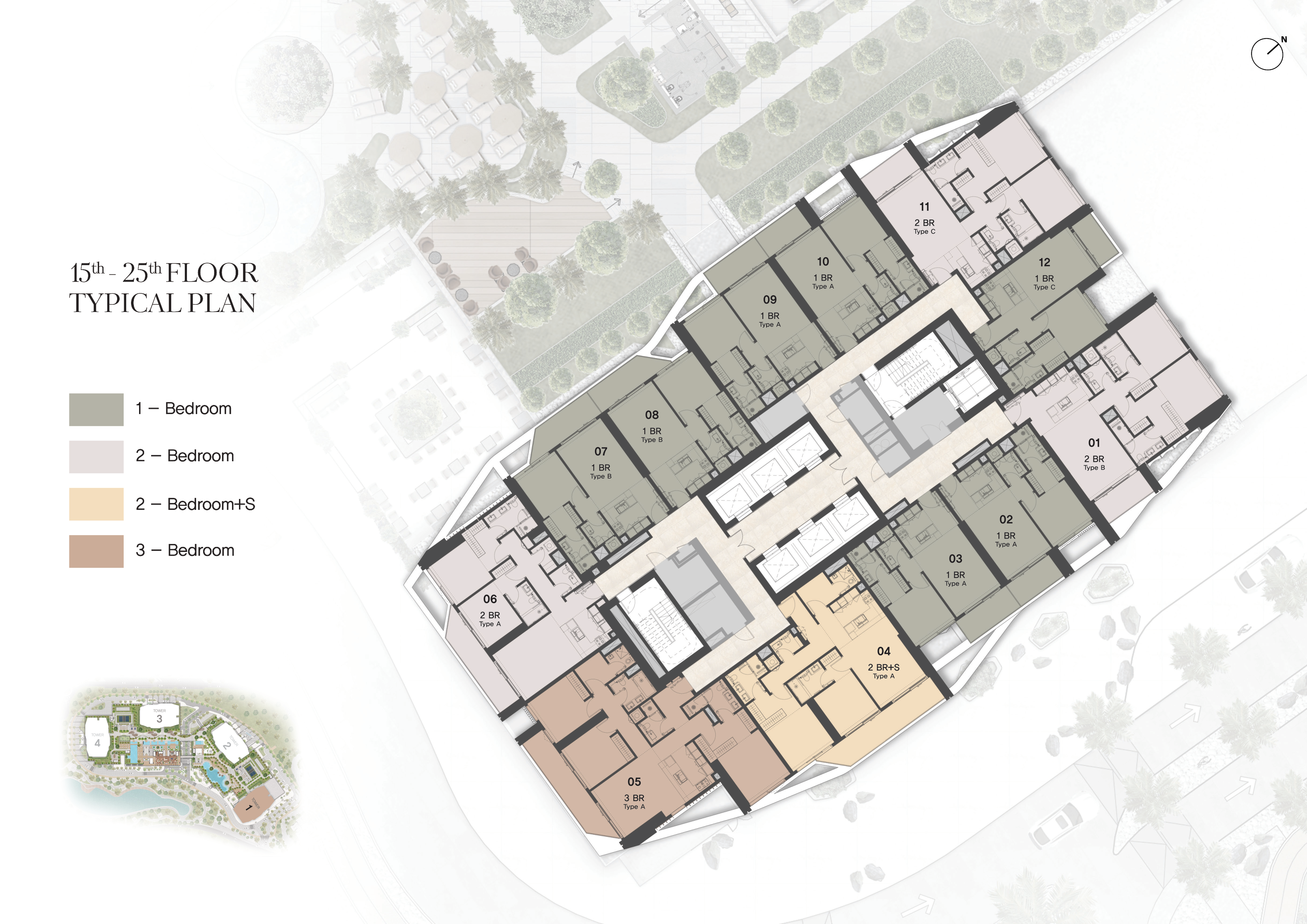 Eltiera Views I · Floor 18 · 15th–25th typical floor plan · Tower 1